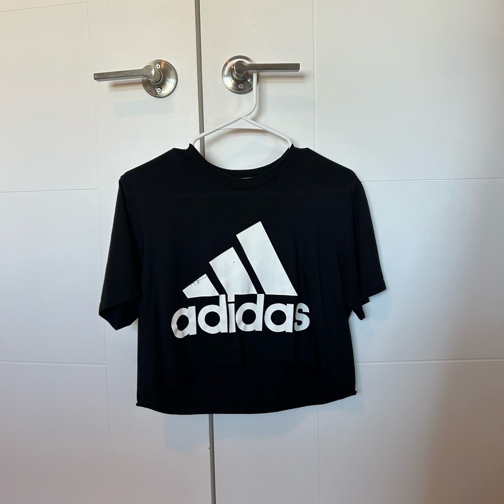 adidas Black Crop Tee with White Logo